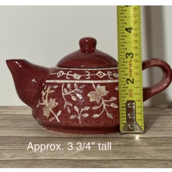 💥HOST PICK💥Hand Painted Squat 3 3/4” Tea Pot+Lid - Red Brown/Tan ~Some Crazing - Picture 4 of 11